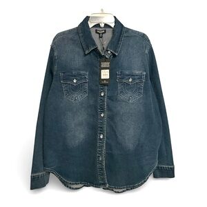 True Religion Georgia Denim Glitter button Shirt Cozy Fireside Wash XL